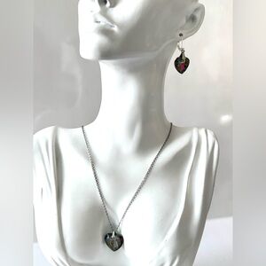 Set of rainbow hearts glass earrings and necklace